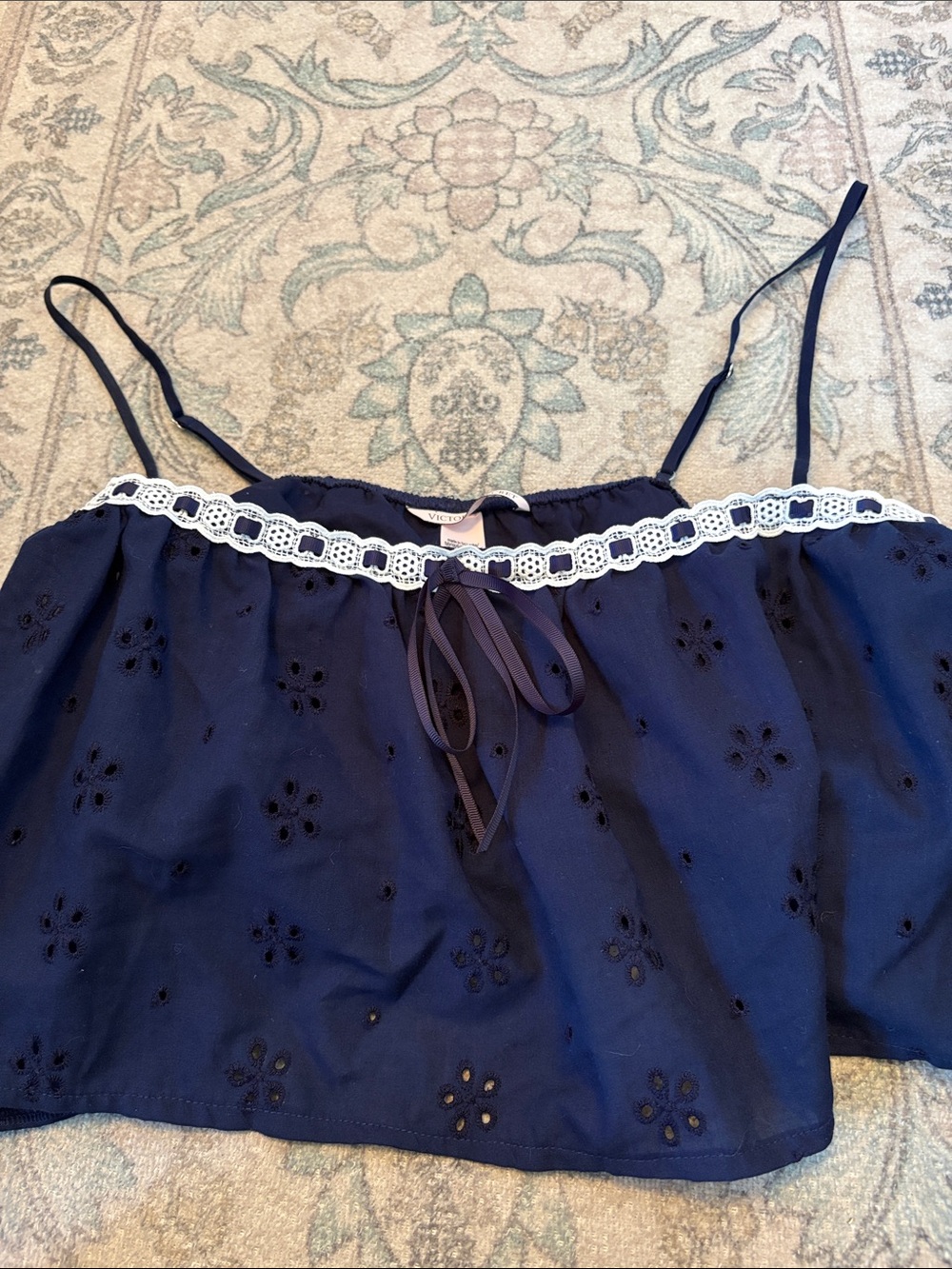 Navy Victoria’s Secret flouncy eyelet top